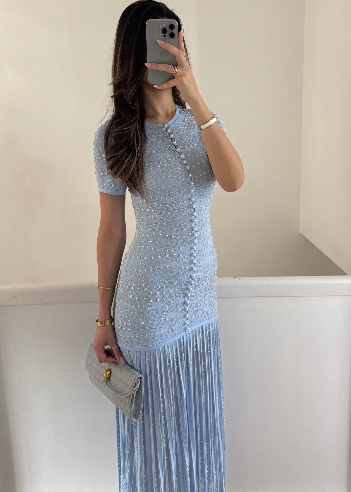 Elara pearl dress- baby blue