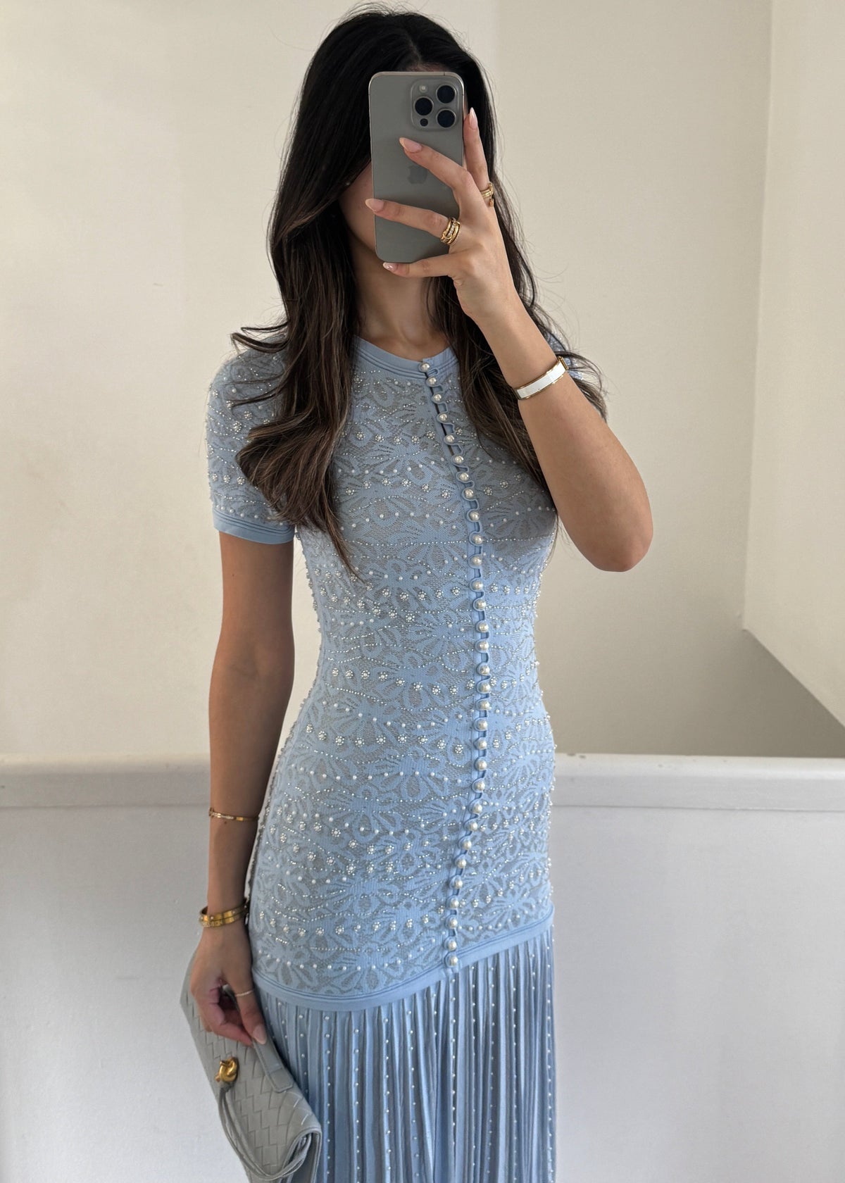 Elara pearl dress- baby blue