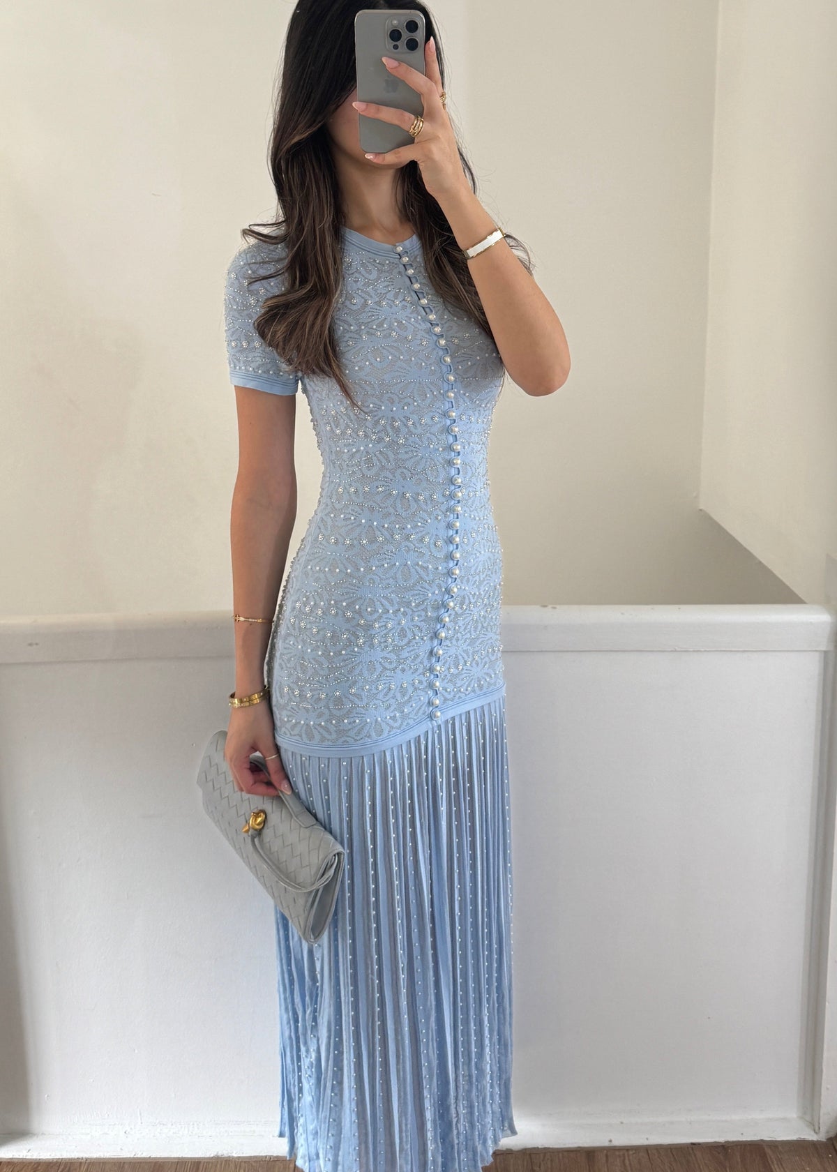 Elara pearl dress- baby blue