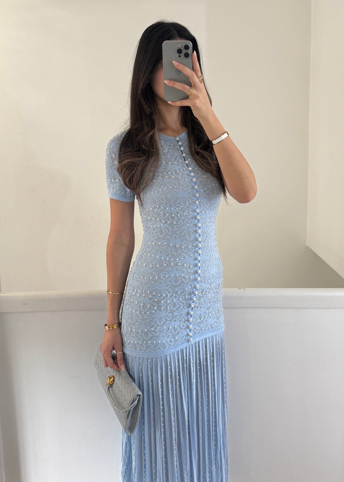 Elara pearl dress- baby blue
