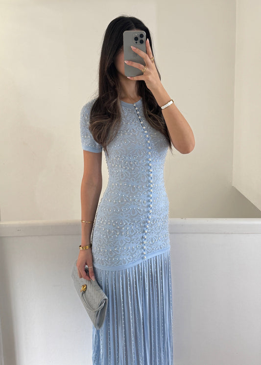Elara pearl dress- baby blue
