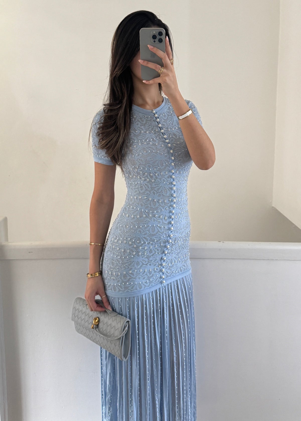Elara pearl dress- baby blue